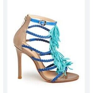 Schutz Carmen Fringe Middle Hinge Strap Heels Size 7